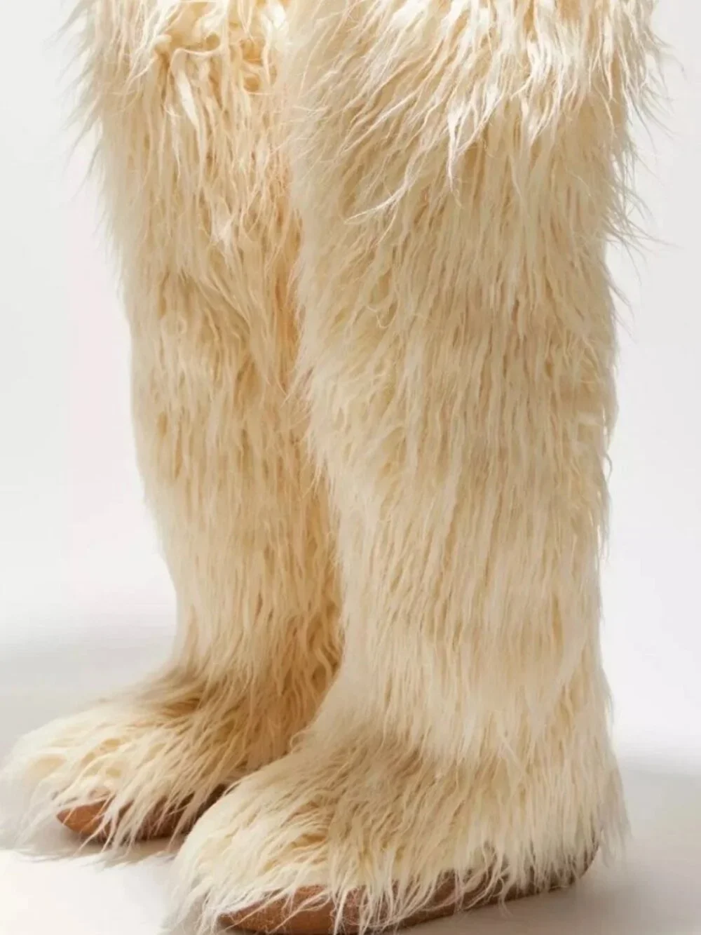 Jeffrey Campbell Fluffy-ok Ivory Shaggy Fur Sherpa Over Knee High Boots Yeti 10